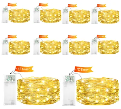 LED-Lichterkette 2m, 20 warmweiße LEDs, Batterie, Timer, 10er-Set