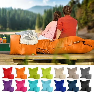 Produktbild von Green Bean® XXL Riesensitzsack 140x180cm + Hocker 40x40x40cm mit EPS-Perlen Füllung - 2er Set Sitzsack "Square+Cube" Orange