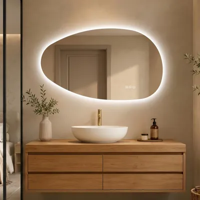 Produktbild von S'AFIELINA Badspiegel mit Beleuchtung 85×50 cm LED Touch Schalter Wandspiegel 3 Lichtfarben und Dimmbar, Anti-Beschlag- und Memory-Funktion