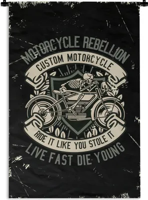 Produktbild von MuchoWow® Wandteppich Wandbehang Motorrad - Skelett - Retro - Zitat 60x90 cm Tapisserie Dekoration Wandtuch - Foto-Teppich - Abwaschbar