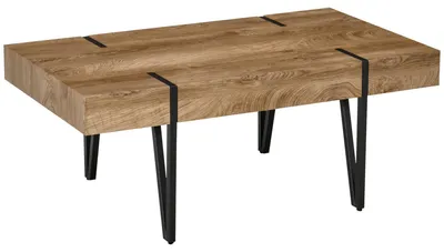 Produktbild von Rechteckiger Couchtisch im Industriestil mit schwarzen Metallbeinen in Haarnadelform und Tischplatte in Antikholzoptik