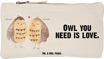 Produktbild von Mr. & Mrs. Panda kosmetiktäschchen Eulen Liebe Größe S Klein - Weiß - Geschenk, Eule, Freundin, aufbewahrungsbeutel, Kulturbeutel, Owl, Schulmäppchen, Kulturtasche
