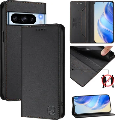 Produktbild von Lederhülle für Google Pixel 8 Pro Hülle Flip Brieftasche Kartenfächern Ständer Schutzhülle Schwarz