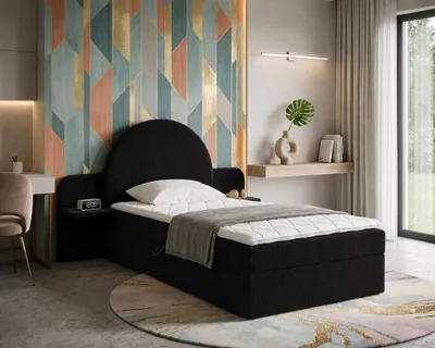 Produktbild von NORDELO Polsterbett LUNA 80x200 cm Einzelbett mit abgerundete Kopfteil und Bettkasten designer Optik Bett mit Stauraum