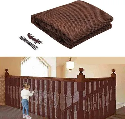 Produktbild von Ibenzoa® Sicherheitsnetz für Treppe & Balkon – 3 m verstellbares braunes Schutznetz für Kinder und Haustiere, dicht gewebt und wetterbeständig