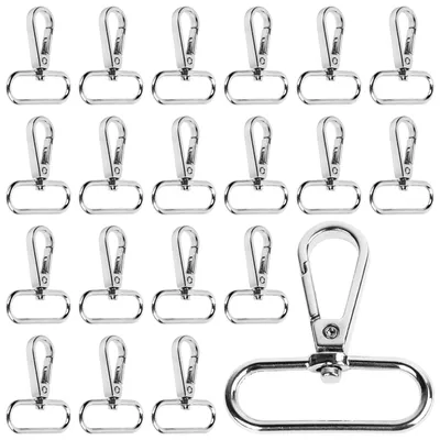 Karabinerhaken mit D-Ringen, 20 Stück, 38 mm, silber, 360° drehbar