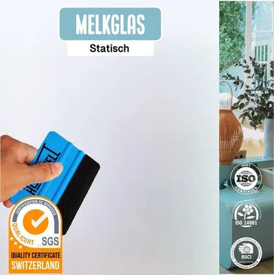 Productafbeelding van Unyqoos® Melkglas raamfolie, 45 x 500 cm – Wit (opake), geschikt voor enkel-, dubbel- en HR++(+) glas, privacybescherming, warmte-isolatie, zonwering, inclusief rakel