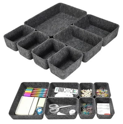 7-teiliges Schubladen-Organizer-Set aus Filz, dunkelgrau