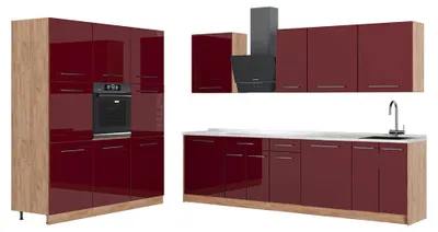 Imagen del producto de Mueble de cocina Vicco Fame-Line Rojo Burdeos alto brillo/Roble dorado 460 cm, ET Mármol, Model 63803