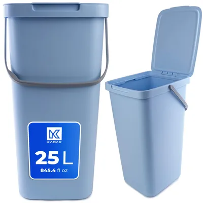 Image de KADAX Poubelle avec couvercle et poignée, Poubelle en plastique, Poubelle pour le tri sélectif (Bleu, 25L)