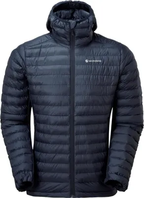 Dunkelblaue Insulationsjacke für Herren; MEN"S ICARUS LITE HOODIE von Montane; mit Kapuze und Reißverschluss.