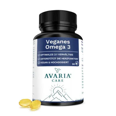Produktbild von Veganes Omega 3 - 90 Kapseln - 900 mg DHA + 450 mg EPA hochdosiert - aus Algenöl