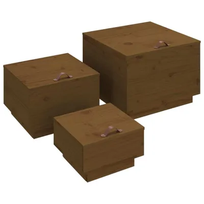 Image de Boîtes de rangement avec couvercles 3 pcs Marron miel