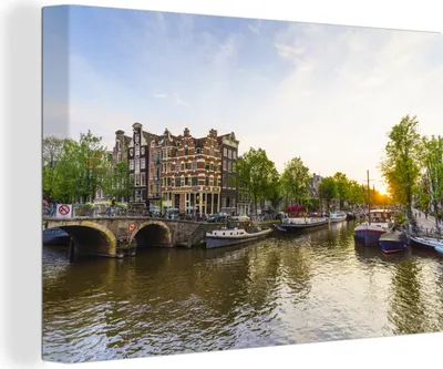 Produktbild von OneMillionCanvasses® - Leinwandbilder - 140x90 cm, Sonnenuntergang an der Brouwersgracht in Amsterdam, Wandbilder Kunstdruck Wanddekoration