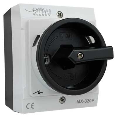 Obrázok produktu pre Trojfázový vypínač, pákový spínač, 3 x 20 A, 4 kW, v sivom kryte, stupeň krytia IP65, model MX-320P XBS