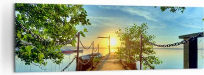Produktbild von Bild auf Leinwand - Leinwandbild - See Sonnenuntergang Boot Landschaft - 160x50cm - Wand Bild - Wanddeko - Leinwanddruck - Bilder - Kunstdruck - Leinwand bilder - Wandkunst - AB160x50-2573