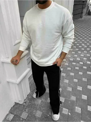 Produktbild von Megaman Jeans Oversize Pullover Herren Sweatshirt Rundhals Langarmshirt Basic Sweatjacke S Weiß