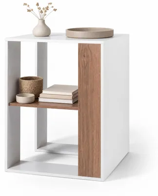 Immagine prodotto di KOMFOTTEU, tavolino a due ripiani, comodino quadrato con 2 vani a giorno, tavolino da divano in legno, piccolo tavolo, tavolino moderno per camera da letto e soggiorno, 45 x 45 x 60 cm, bianco