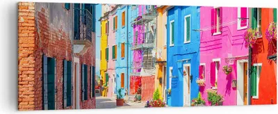 Produktbild von Bild auf Leinwand - Leinwandbild - Straße Haus Blumen - 140x50cm - Wand Bild - Wanddeko - Leinwanddruck - Bilder - Kunstdruck - Wanddekoration - Leinwand bilder - Wandkunst - AB140x50-3825