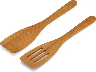 Produktbild von Linnuo Pfannenwender 2er Set - Küchenhelfer aus edlem Kirschholz - Hitzebeständig, antibakteriell - 100 % EU Naturprodukt - plastikfrei & gesund, 2er Set