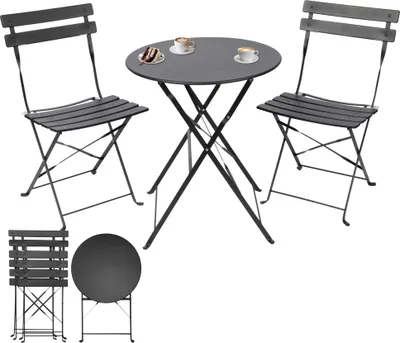 Produktbild von Albatros bistro set 3-dílný černý - bistro stůl se 2 židlemi - skládací židle a stůl z robustního kovu - ideální jako balkonový nebo zahradní nábytek v moderním designu
