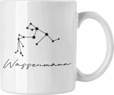 Produktbild von Trendation - Wassermann Sternzeichen Tasse Geschenk Horoskop Tierkreiszeichen (Weiß)