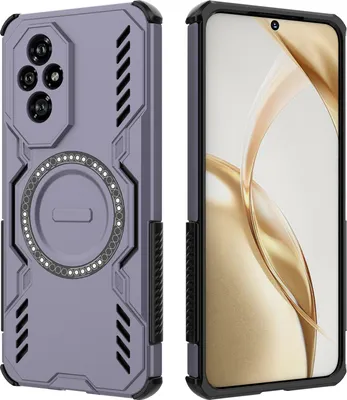 Image de Etui magnétique pour Honor 200, bumper hybride PC et TPU, aérations pour la dissipation de la chaleur Etui violet