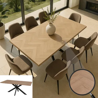 Produktbild von Esszimmertisch MCW-O55, Küchentisch Tisch Esstisch, Industrial MDF Metall 180cm helle Eiche-Optik
