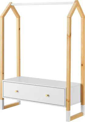 Produktbild von Juskys Kinder Kleiderständer Filla mit großer Schublade - Holz Kindergarderobe Weiß