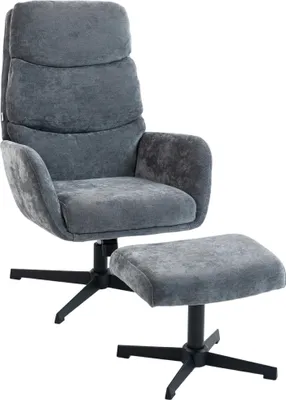 Produktbild von Polstersessel mit Fußhocker, Lounge-Sessel mit hoher Rückenlehne, Metallbasis, für Wohnzimmer, Schlafzimmer, Grau