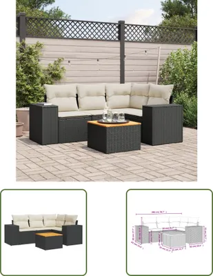 Produktbild von The Living Store 5-tlg. Garten-Sofagarnitur mit Kissen Schwarz Poly Rattan