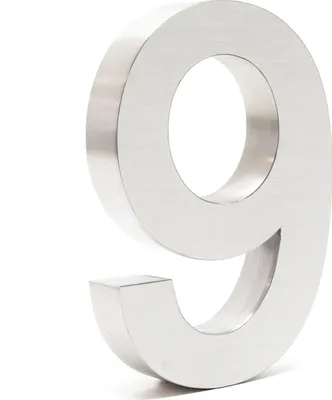 Obrázek produktu pro Wiltec domovní číslo 9 nerezové domovní číslo stříbrné barvy v moderním 3D designu, výška 20 cm, písmo Arial, odolné proti korozi a povětrnostním vlivům, s montážním materiálem