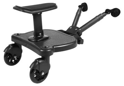Produktbild von Universal Kinderwagen Mitfahrbrett - Sitz und Stehbrett - Abnehmbarer Sitz - Verstellbare Halterung - Für Kinder 3-7 Jahre - Belastbar bis 25 kg - Schwarz