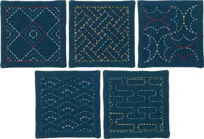 Image de Olympus Sashiko paquet à broder "dessous de verre set de 5", tissu imprimé, 10x10cm, original du Japon