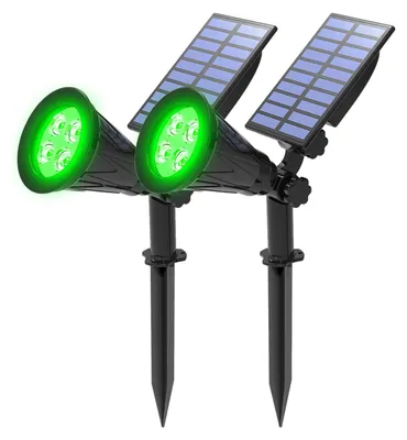 Zdjęcie produktu dla T-SUNUS, lampa solarna do ogrodu, 4 diody LED, lampa solarna do użytku zewnętrznego, idealna do ogrodu, podwórka i tarasu, z 2 trybami jasności, wodoszczelna (IP65), (2 sztuki, kolor zielony)