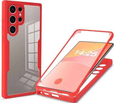 Produktbild von 360 Grad Rundum Schutz Handyhülle für Samsung Galaxy S24 Ultra Full Cover Vollschutz Case Farbe: Rot