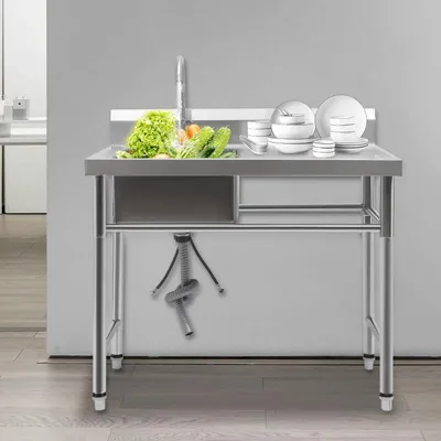 Immagine prodotto di Lavello da cucina in acciaio inox - Vasca singola - Con rubinetto - 1 foro - Da incasso - Argento