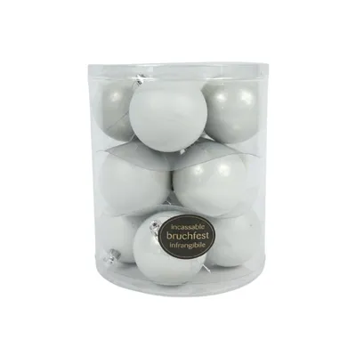 Produktbild von Weihnachtskugeln Baumschmuck 12er Set Weiss °7cm Glänzend + Matt Bruchfest