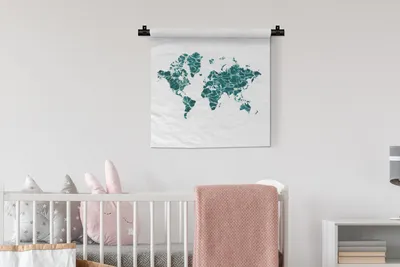 Produktbild von MuchoWow® Wandteppich Wandbehang Weltkarte - Meer - Weiß 60x60 cm Tapisserie Dekoration Wandtuch - Dekorationen - Wand Decke