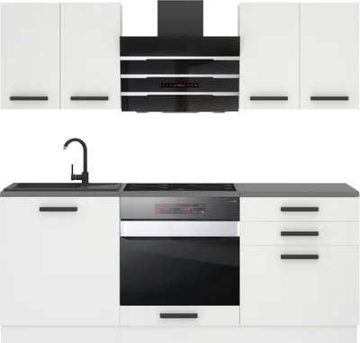 Immagine prodotto di Cucina Belini blocco cucina Mary - mobili cucina 180 cm cucina componibile completamente attrezzata senza elettrodomestici con pensili e basi, senza piani di lavoro, bianco opaco