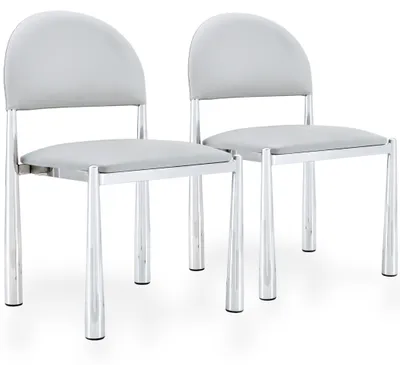 Image de Ensemble de deux chaises de salle à manger en similicuir PU, avec dossier rembourré demi-rond et pieds en métal, couleur gris clair/argent