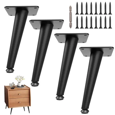 Image de 4 pieds de meubles en métal noir, 15 cm - Pieds de table réglables pour meubles