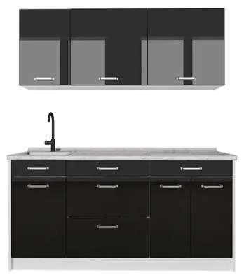 Produktbild von Singleküche Vicco R-Line Schwarz Hochglanz/Weiß 160 cm ohne Arbeitsplatte, Model 66185