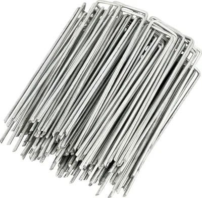 Produktbild von 100 Erdanker verzinkt, 200mm lang, 40mm breit, Ø 2,5 mm, Befestigungsanker Bodenanker Flacher Kopf aus verzinktem Stahl, Erdnägel Heringe zur Befestigung von Unkrautvlies, Kunstrasen