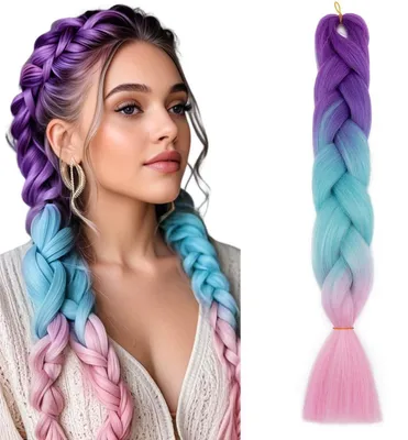 Obrázek produktu pro Prodlužovací vlasy, ombre efekt, fialová, modrá, růžová, 60 cm, 100 g, syntetické vlasy