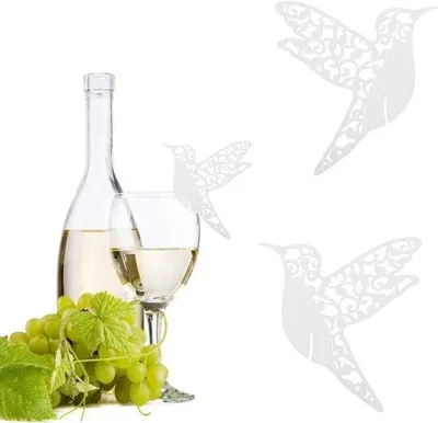Productafbeelding van 50 stuks naamkaartjes in de vorm van vogels, wit, voor decoratie van wijnglazen