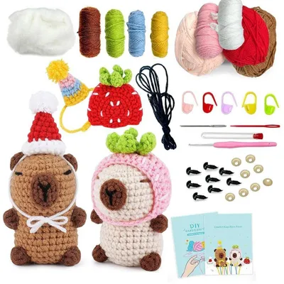 Immagine prodotto di Kit per principianti per l'uncinetto, 2 animaletti capibara, kit creativo fai-da-te con istruzioni, filato morbido