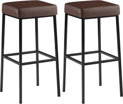 Immagine prodotto di set di 2 sgabelli da bar - Sgabello - Tappezzeria in ecopelle di facile manutenzione | Colore: Marrone | Colore base: Nero