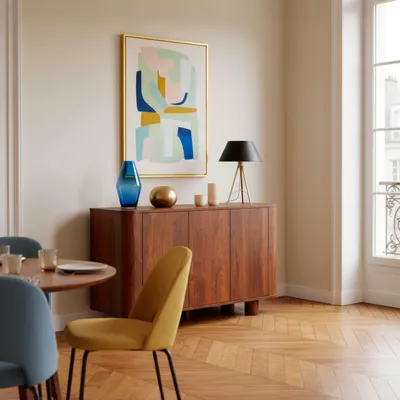Immagine prodotto di Credenza moderna a 3 ante rettangolare L120 cm in legno scuro - Oviala Dario