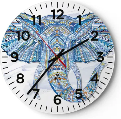 Produktbild von Wanduhr - Rund - Glasuhr - Elefant Muster Tierwelt Afrika - 30x30cm - Schleichendes Uhrwerk - Lautlos - zum Aufhängen bereit - Dekoration Modern - Wanddekoration aus Glas - C4AR30x30-3089